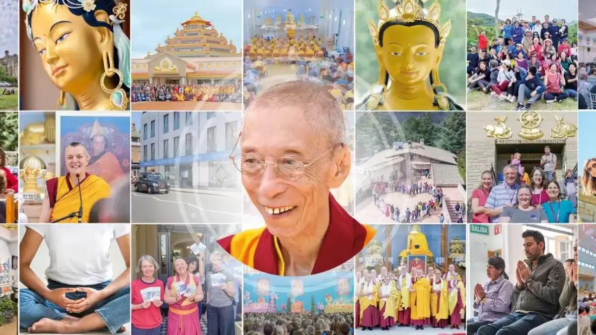 Collage of Ven Geshe kelsand Gyatso, buddhist monk and founder of the New Kadampa Tradition of modern Buddhism