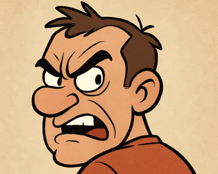 cartoon style image of an angry man looking over his shoulder.