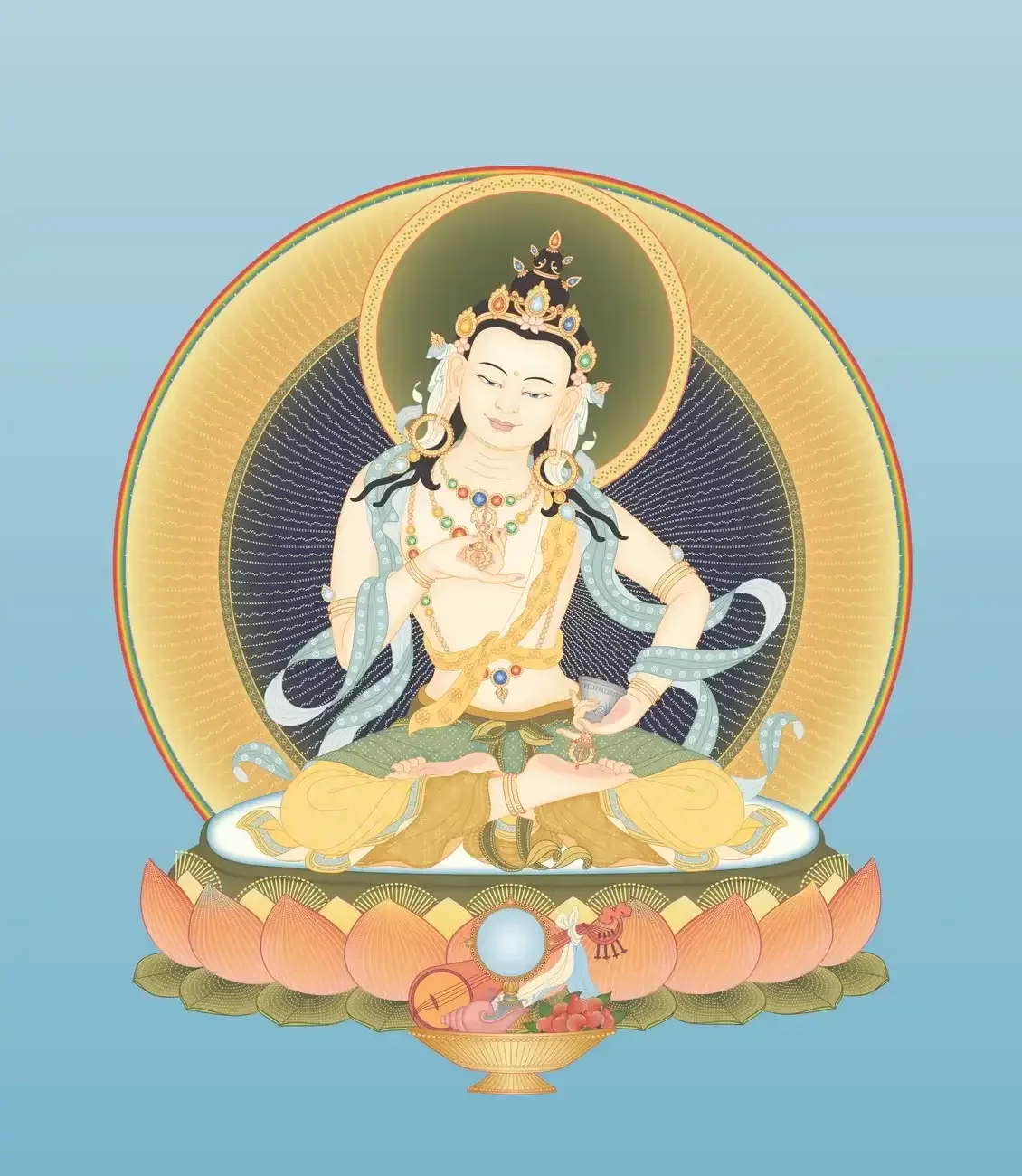 Buddha Vajrasattva with offerings and background
