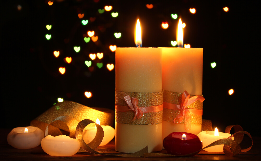 Seasonal Candles with sparkly hearts